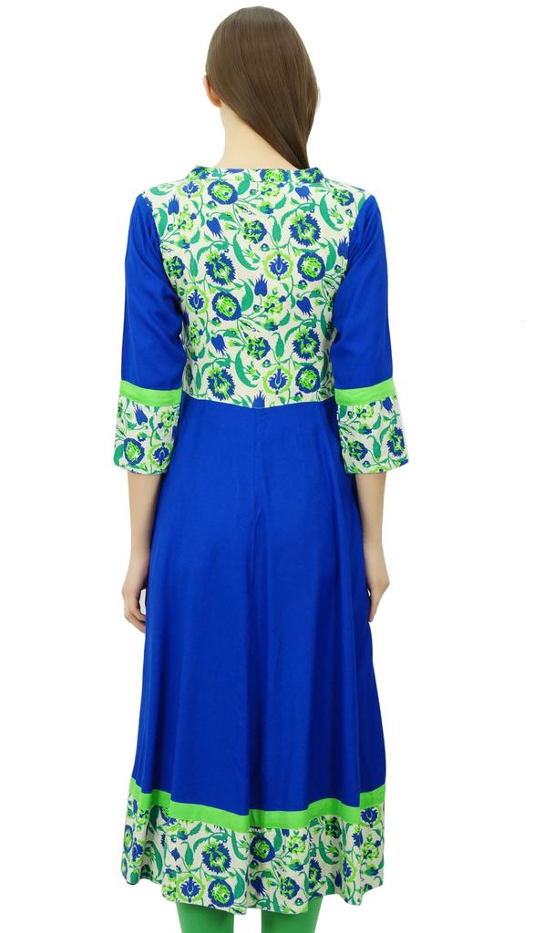 Phagun Женское платье-туника из искусственного шелка Анаркали с принтом Курти в шикарном стиле, индийское платье-туника