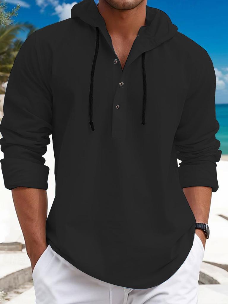 TEMU Trend Fashion Men's Pearl Cotton Small Twill Half Cardigan Hooded Button Sweater
