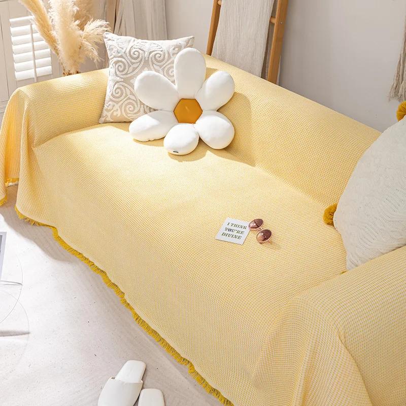 Тканый хлопковый чехол для дивана, однотонное нескользящее полотенце для дивана для гостиной, мебельный декор, гобелен, чехол для дивана
