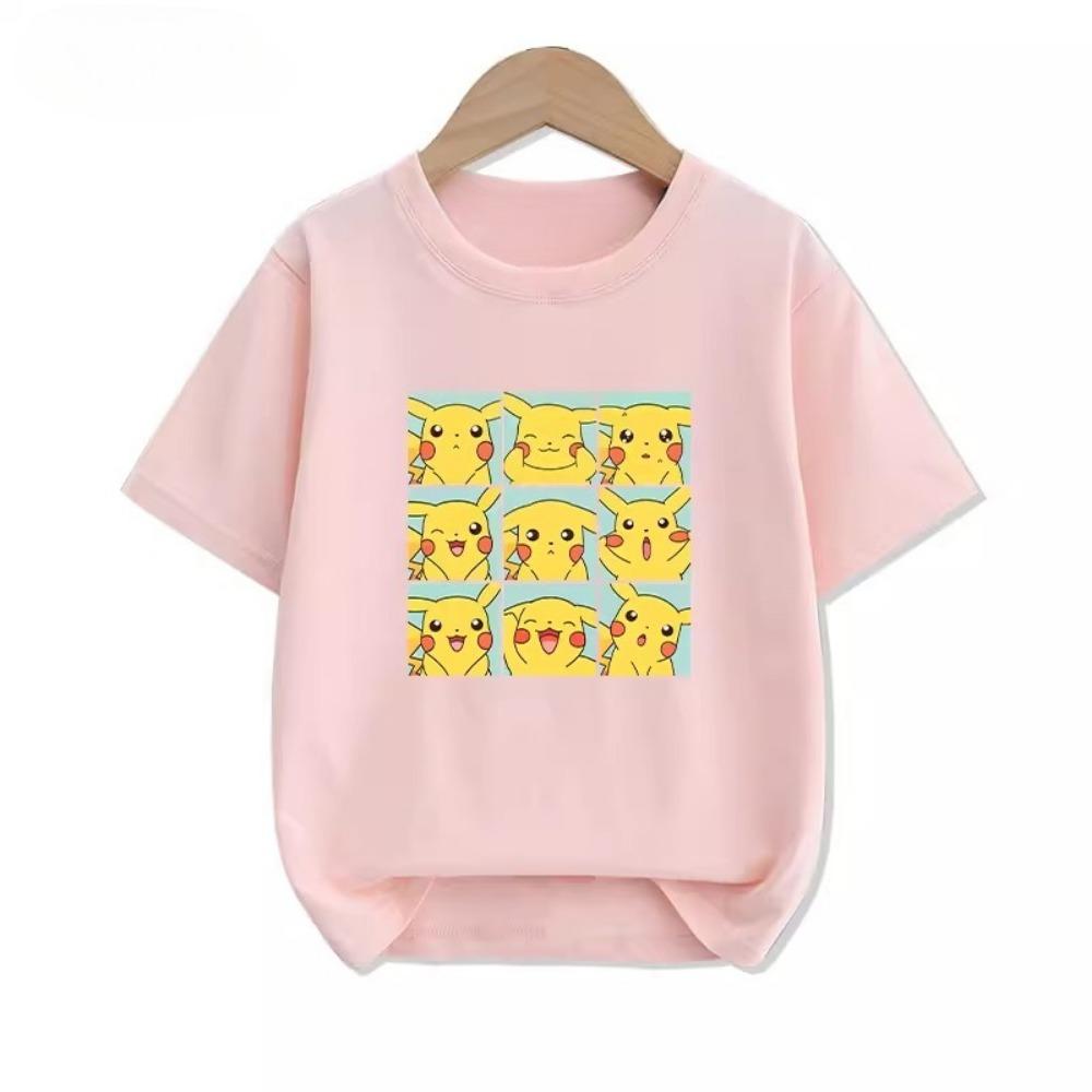 Potdemiel Summer New Pikachu Print Children's T-Shirt, Boys and Girls, Comfortable and Breathable Children's T-Shirt
