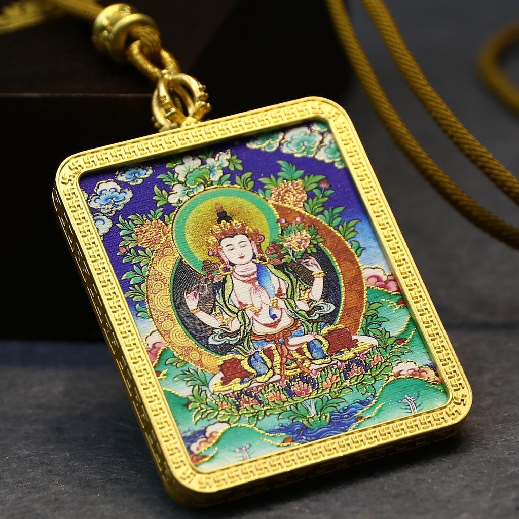 Тибетская подвеска-танка: Восемь Защитников с Гуань Гуном, Жакхилой Лхамо и Авалокитешварой