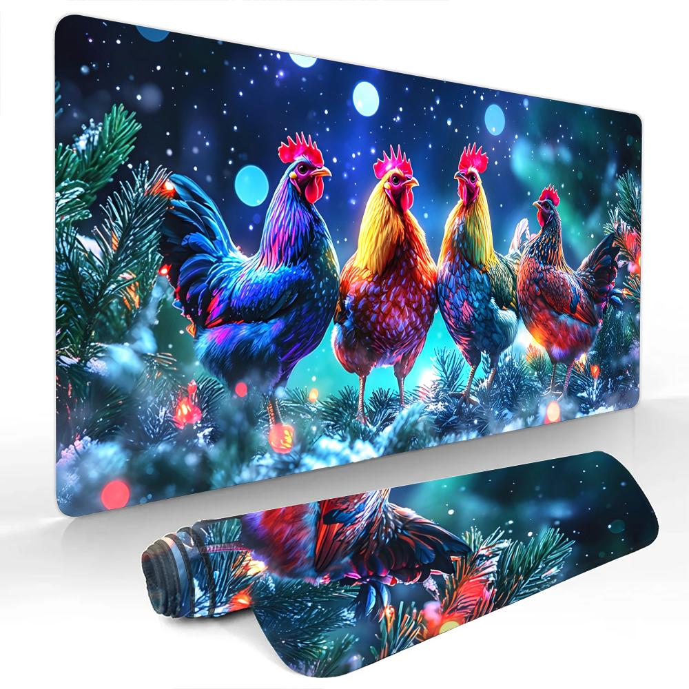 Snowflakes And Roosters Mouse Pad Desk Mat Large Computer Office Carpet Xxl Mousepad Gamer Gaming Pc Accessories Keyboard Rug