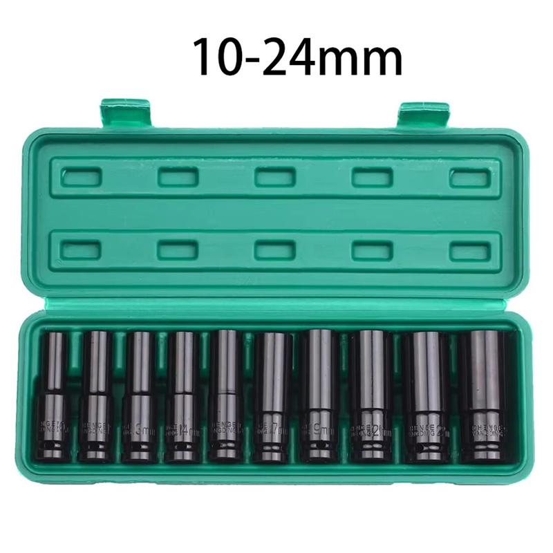 1/2 Inch Drive 6-Point Impact Socket Set 10-Piece Metric Sizes 8mm to 24mm Carbon Steel with Hard Storage Box for Mechanics