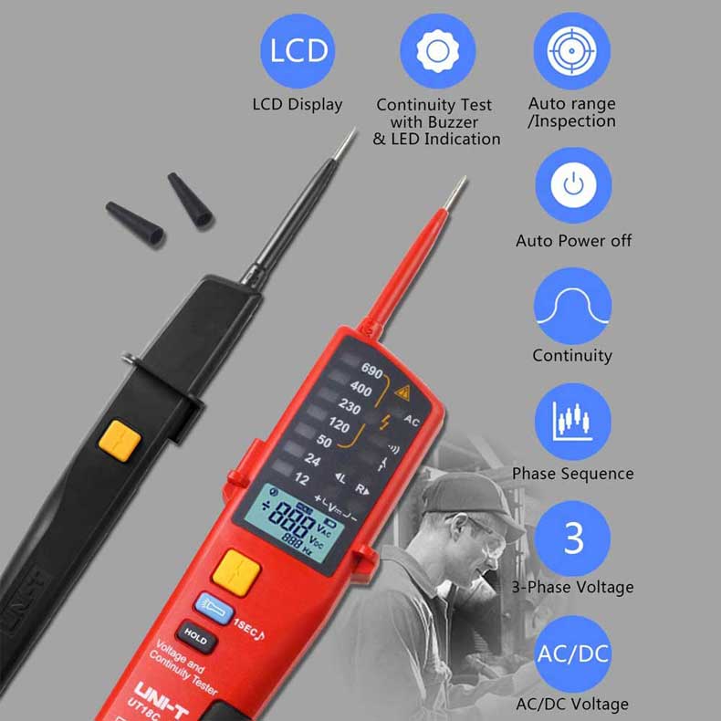 UNI-T UT15C UT18C UT22B Индикатор напряжения Тестовый щуп Вольтметр Индикатор фазной последовательности Прозвонка Детектор напряжения Цифровой мультиметр