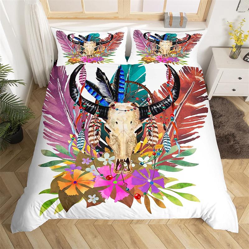 Комплект постельного белья с изображением животных из фермы, односпальный комплект постельного белья King Queen Bohemian Mandala из микрофибры с изображением оленя и быка, черепа коровы