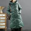Новый женский пуховик с капюшоном, длинная модель 2025, зима, новый утолщенный, ромбовидная пряжка, выше колена, закрывающий тело, теплая куртка