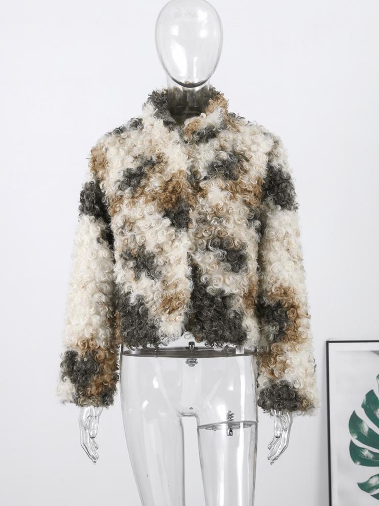 Искусственная куртка из плюшевого меха ягненка женская смешанного цвета, модная повседневная женская меховая короткая куртка, новые топы на осень и зиму