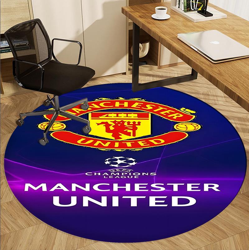 Manchester Football Pattern Round Rug, Indoor/Outdoor Mat, for Picnic, Gameroom, Bedroom, Office, Living Room, Home Decor Carpet, Birthday Gift