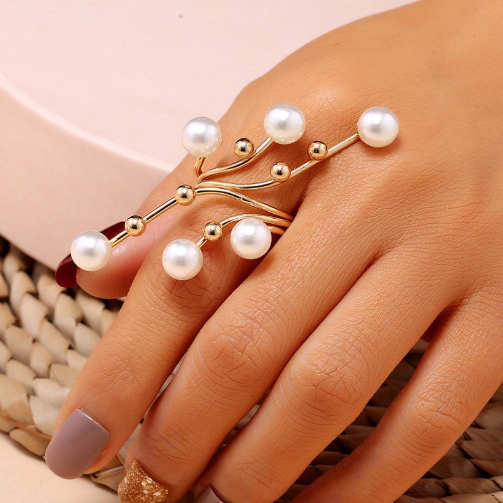 Gold Color Pearl Ring Adjustable Beach Party Ring Gifts Hand Jewelry Fashion Jewelry  Beach