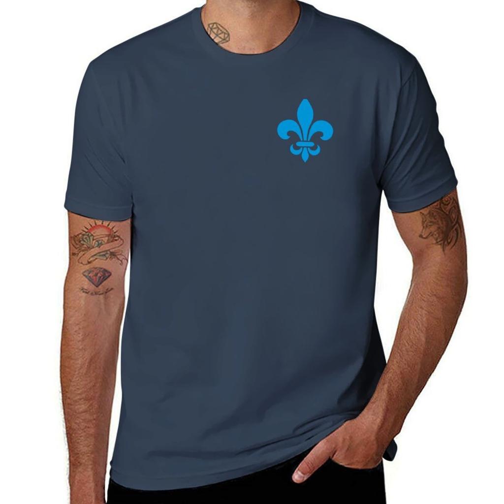 Quebec France blue fleur de lys modern style PQ Qc Royal french francais on white background TShirt