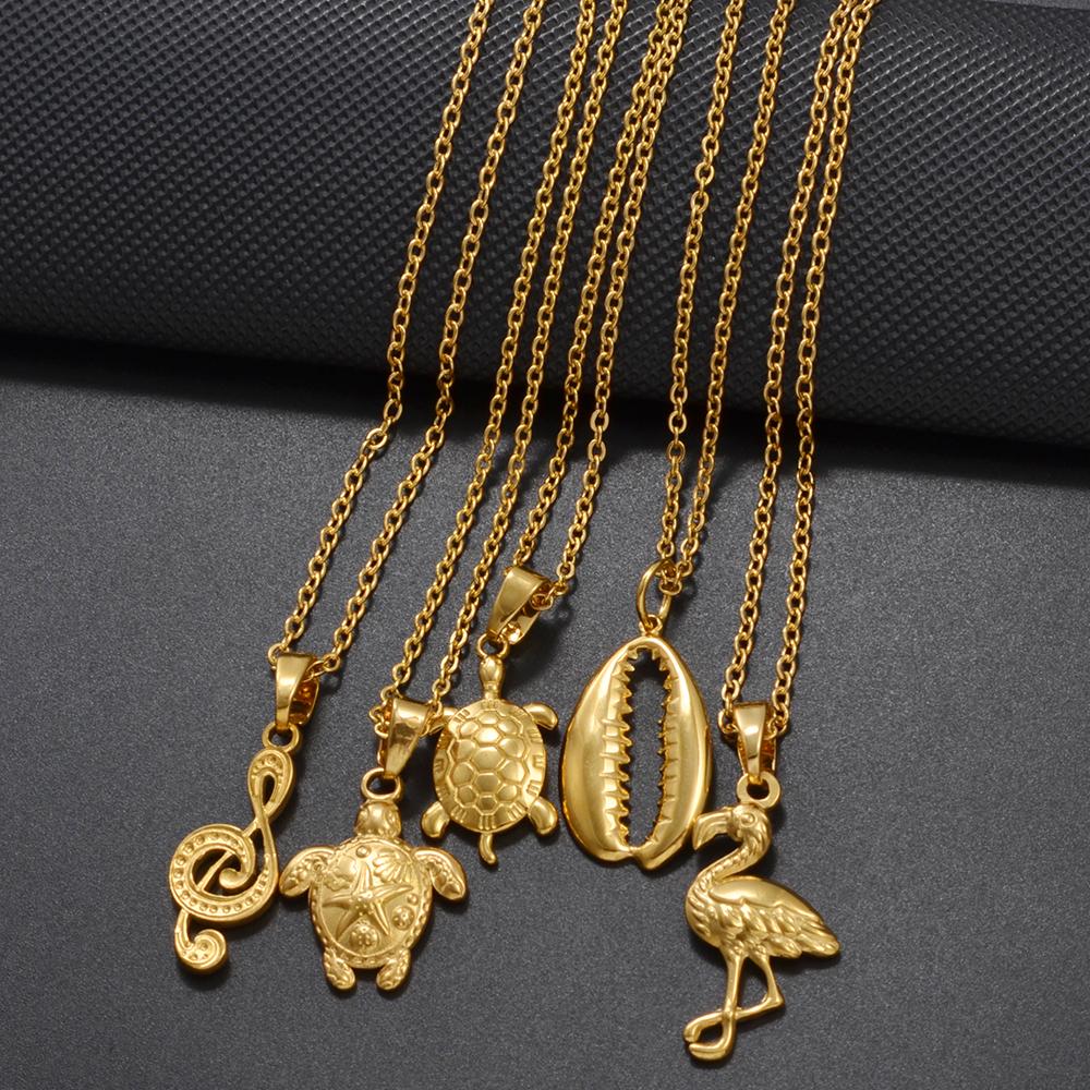 2025 Hawaiian Flowers Guam Puerto Rico Mayotte Necklaces Women Jewelry Stainless Steel Nefertiti Turtle Shell Flamingo #000164