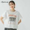 Корейская мода летняя женская мешковатая хлопковая футболка с круглым вырезом, белая, серая, с буквенным принтом, повседневная свободная футболка с расклешенными рукавами, женская базовая футболка