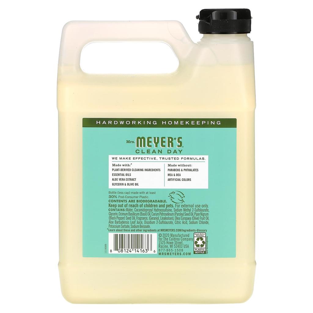 Миссис. Meyers Clean Day, Сменный блок мыла для рук, базилик, 33 жидких унции (975 мл)
