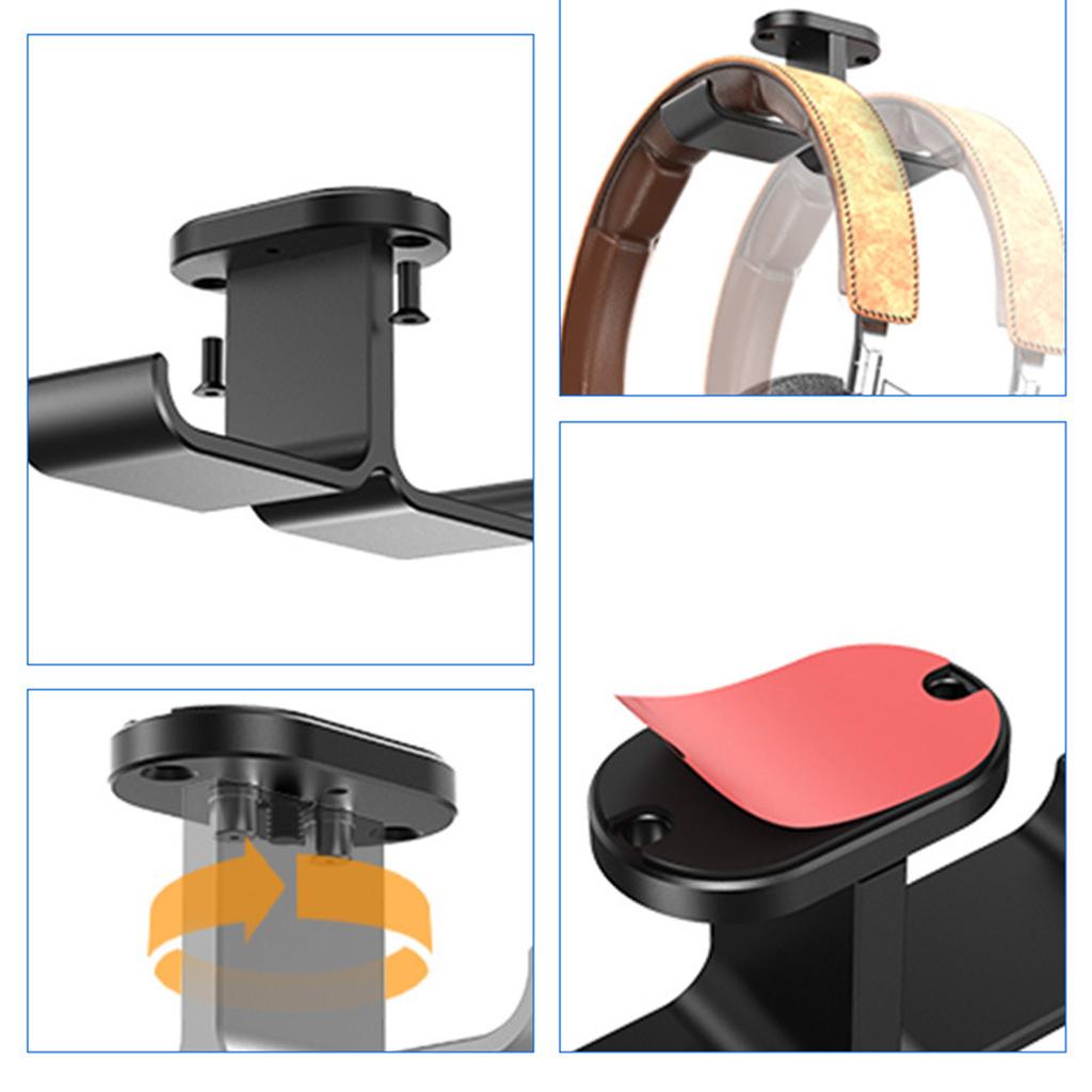 Dual Headphone Stand Hanger Under Desk Mount Hook Storage Rack for Office and Home Space Saving Metal Bracket Black