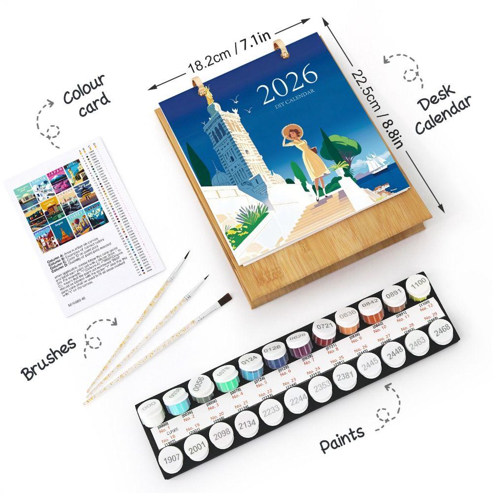 Paint by Numbers Desk Calendar DIY Paint Standing Flip Calendar New Design Hand Drawn Calendar