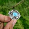 Natural Tibetan Turquoise 925 Silver Statement Adjustable Ring For Girls