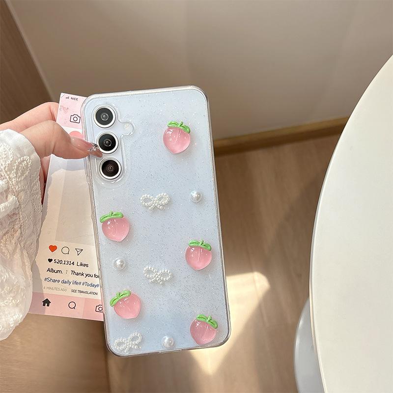 Трехмерный чехол для мобильного телефона с клубникой и вишней для Samsung A14, бабочка S25Ultra, блестки S24Plus, бант, женский