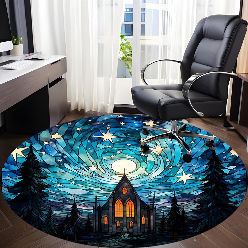 1pc Stained Glass Church Chair Carpet for Office, Non slip, Soft and Durable Office Rug