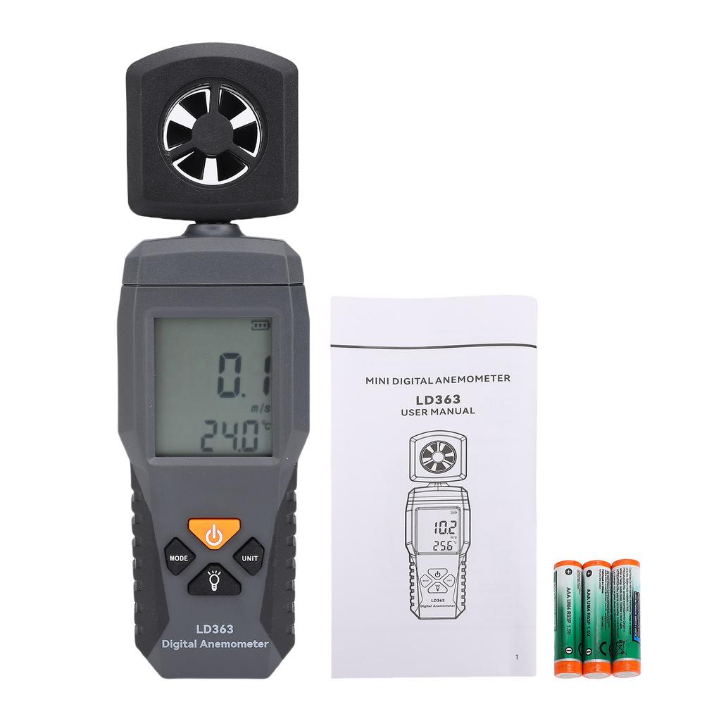 Digital Anemometer with Backlit LCD, Handheld Wind Speed Meter with Temperature Measurement, Measures MPH, Knots, Km h,