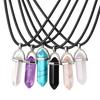 Fashion Casual Crystal Pendant Natural Stone Black Leather Hexagon Stone Pendant Choker Necklace for Women Men Unisex Jewelry
