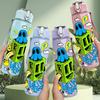 1PC Green Robot Character Print 750ml Color Plastic Sports Water Bottle Leakproof Flip Straw Lid Suitable for Sports Office Home Use