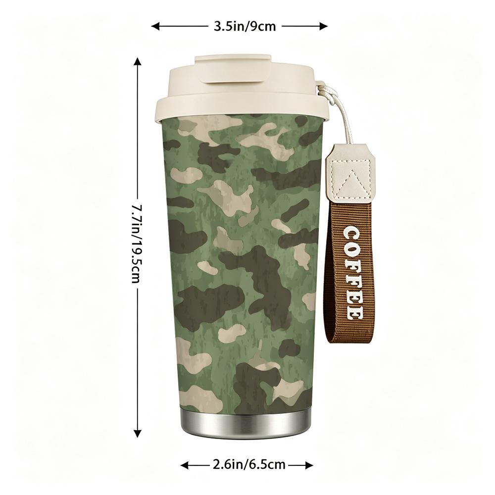Camouflage Pattern Durable Stainless Steel Insulated Coffee Tumbler Reusable Vacuum Thermal Cup for Travel Outdoor Hiking Sports