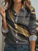 Autumn New Women's Shirts Gradient Stripes Print Blouse Lapel Neck Long Sleeve Office Ladies Tops Shirts Casual Womens Clothes