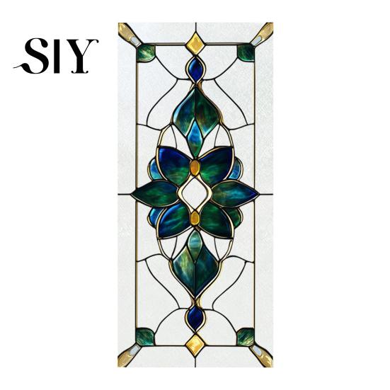 Light Filtering Window Film Geometric Privacy Retro Stained Glass Pattern Static Cling Bedroom Frosted Removable Waterproof for Bathroom Kitchen