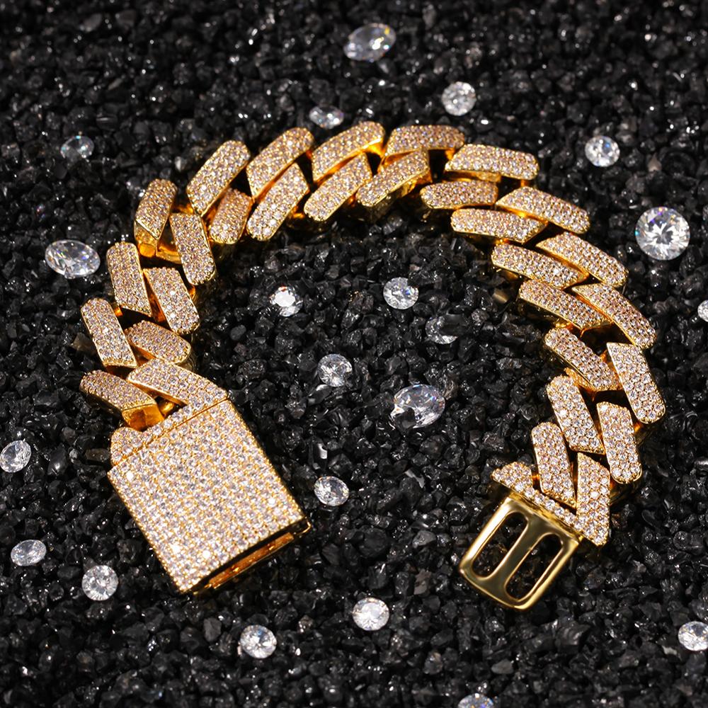 UWIN 3 Row CZ 18mm Iced Out Cuban Link Chain Bracelet CZ Mens Women Thick Chains Rapper Fashion Jewelry