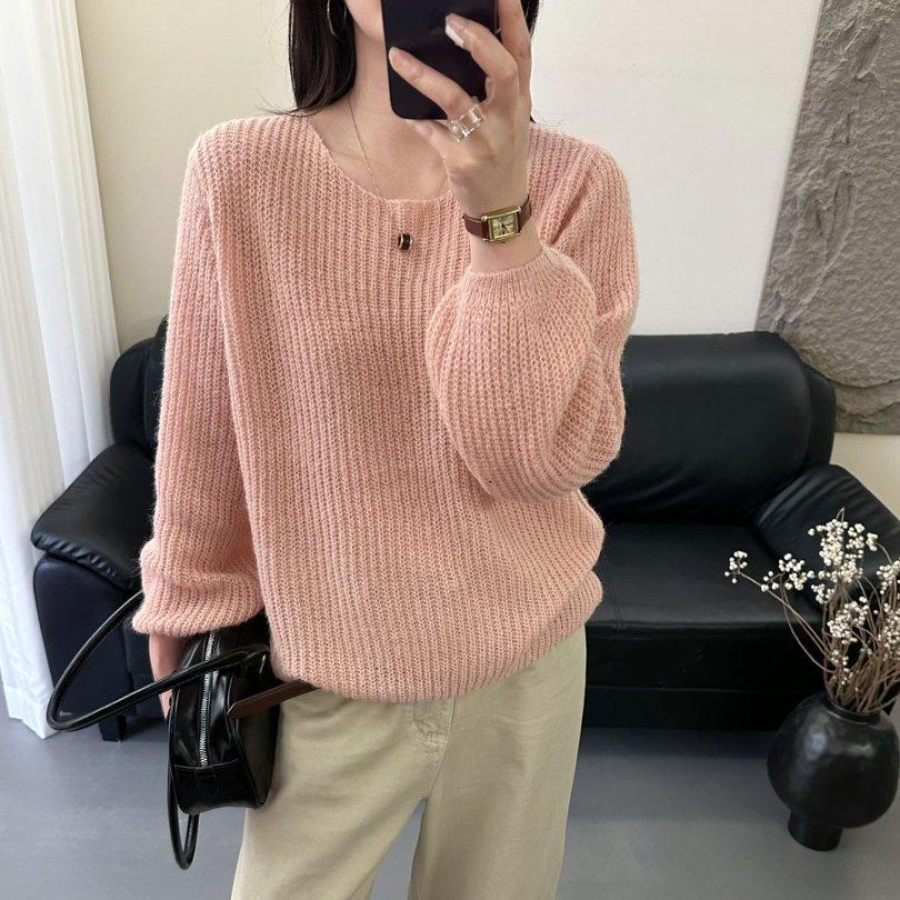 Women Autumn Winter Loose Knitted Sweater Soft Warm Long Sleeve Solid Color Casual Oversized Pullover Daily Streetwear Tops