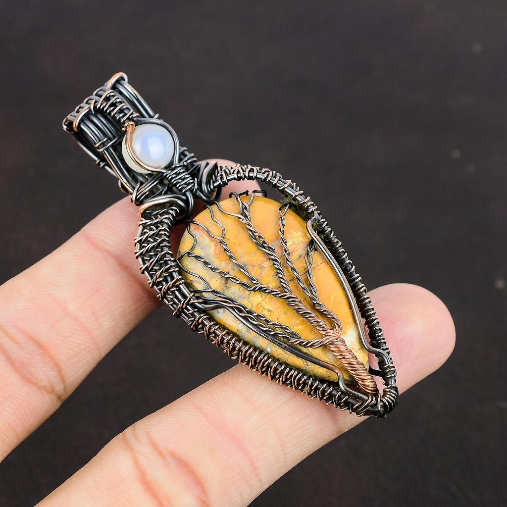 Кулон Древо Жизни из Малиганового Яшмы, Кулон, оплетенный медной проволокой, Украшения из драгоценных камней ручной работы, Кулон из Радужного Лунного Камня, Украшения в технике Wire Wrapping