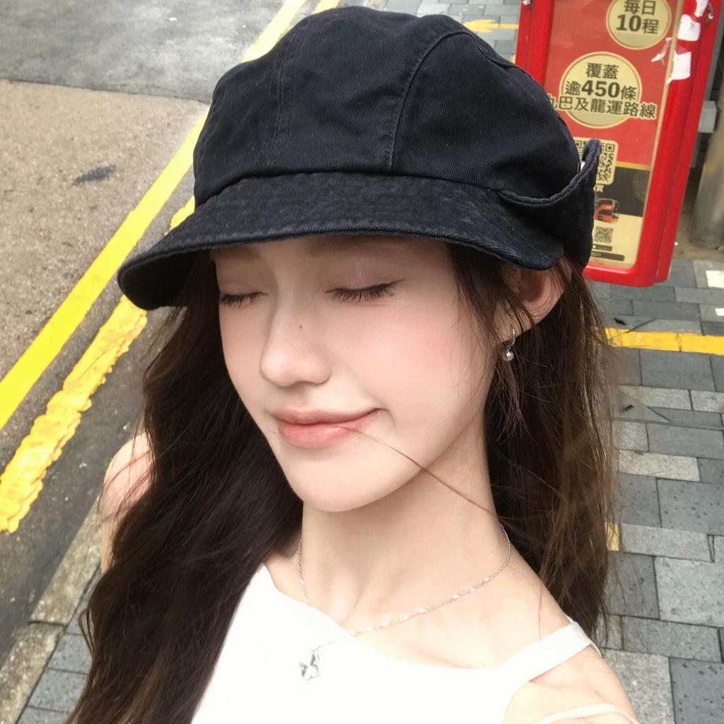 Retro washed denim octagonal hat female face small versatile painter hat summer sun protection visor