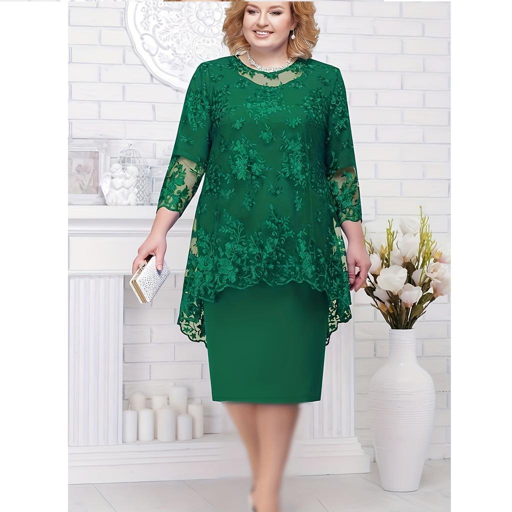 Платье большого размера, женское вечернее платье, комплект из двух предметов с вышивкой из кружева Heavy Industry, темперамент, для поездок на работу, облегающий крой