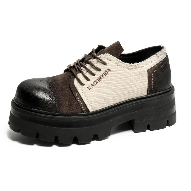 Premium Black Small Leather Shoes Loafers Platform Heightening British Style Single Shoes Lace-up Korean Version Versatile 30339-J