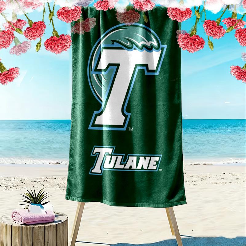 Tulane Green Wave Print Beach Towel, Large Soft Quick Dry Towel for Beach Camping Swimming