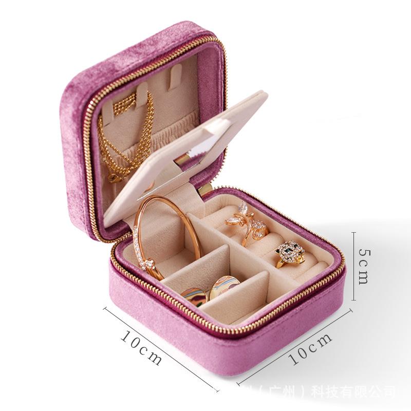 Rhombus Velvet Jewelry Box with Mirror Women Travel Portable Earrings Ring Necklace Storage Display Jewelry Organizer Box Joyero