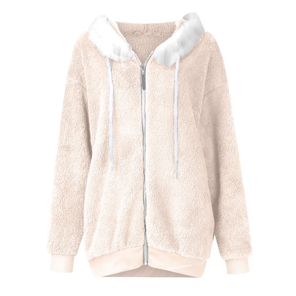 Женская модная плюшевая куртка с капюшоном, длинными рукавами, свободного кроя, теплая, с карманами на молнии