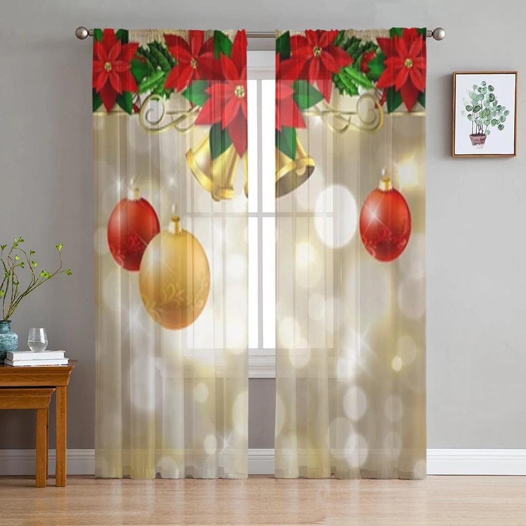 Рождественские сосновые иголки, снежинки, деревянная тюль-занавеска для гостиной, спальни, Рождественский декор, оконная вуаль, тюлевая занавеска