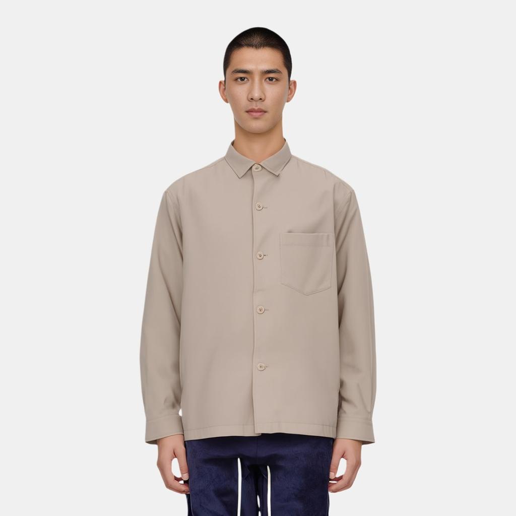 Uniqlo Однотонная однобортная рубашка-куртка с длинным рукавом Мужские куртки Бежевый 455700-31