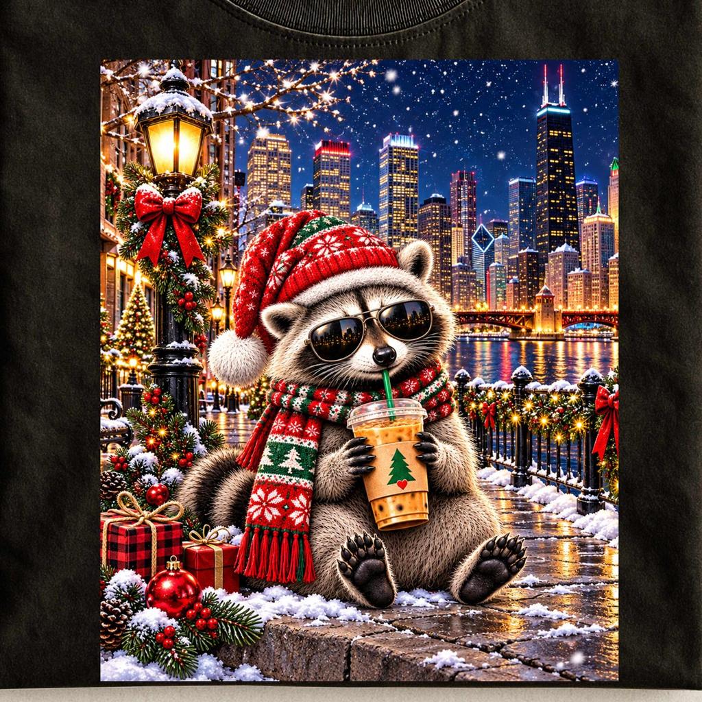 Christmas Raccoon Shirt, Funny Holiday Comfort Colors Tee, Winter City Raccoon Gift