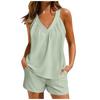 Women's Solid Color Loose V-Neck Pullover Sleeveless Casual Top With Pockets Shorts Set