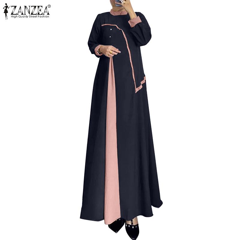 ZANZEA Женское повседневное платье с воротником-стойкой и длинными рукавами в стиле пэчворк