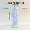1PC Bow Ribbon Pastel Doodle Pattern 750ml Color Plastic Sports Water Bottle Leakproof Flip Straw Lid Suitable for Sports Office Home Use