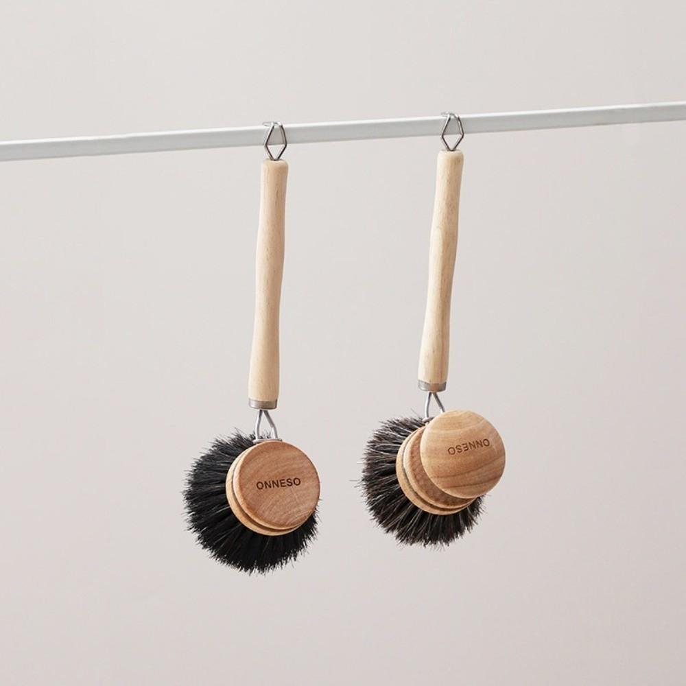 Solid Wood Dish Pot Brush Replaceable Frying Pan Brush Kitchen Cleaning Brush Home Cleaning