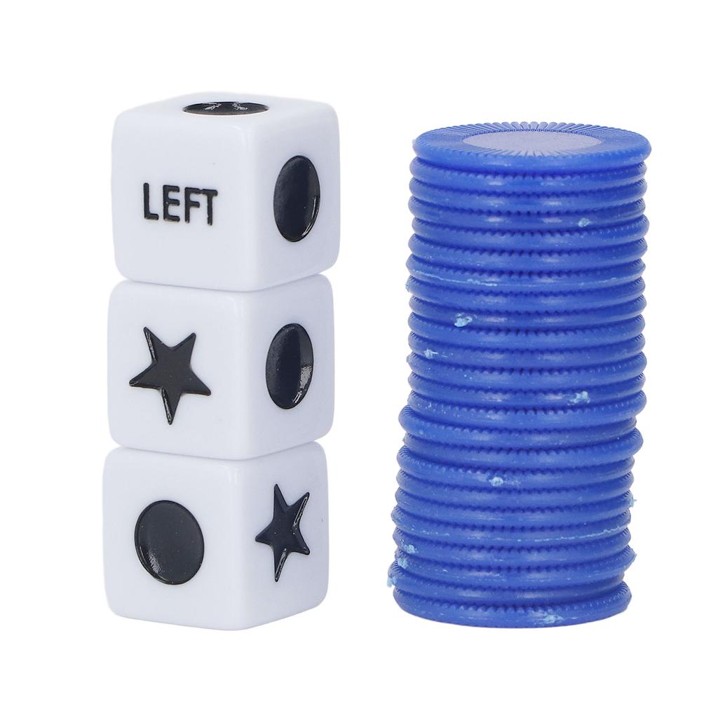 Left Right Dice Game Clear Signs Sturdy Acrylic 3 Dices 24 Chips Set for Friends Party