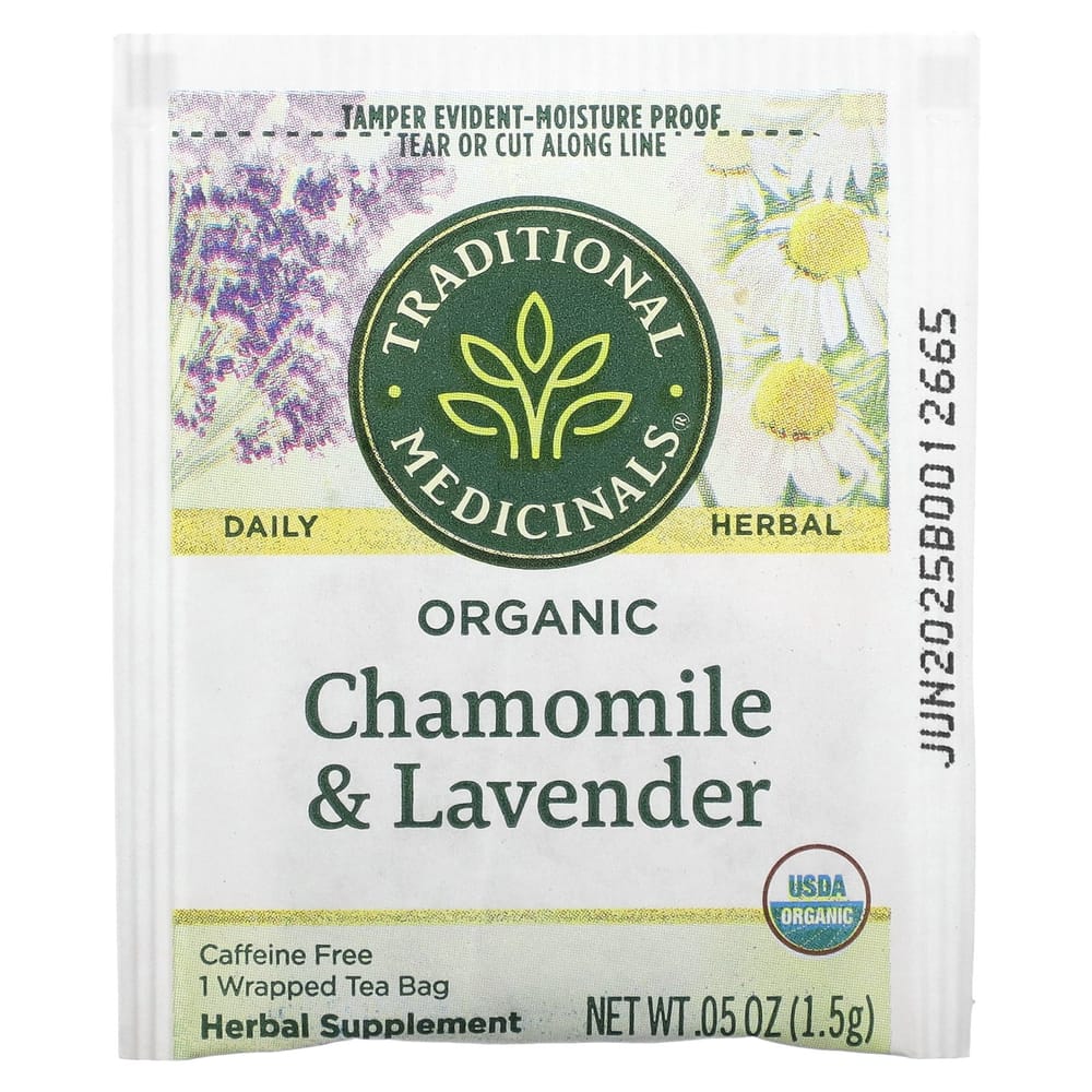 IHerb Traditional Medicinals Чай с ромашкой и лавандой без кофеина, 16 чайных пакетиков, 24 г (0,85 унции.)