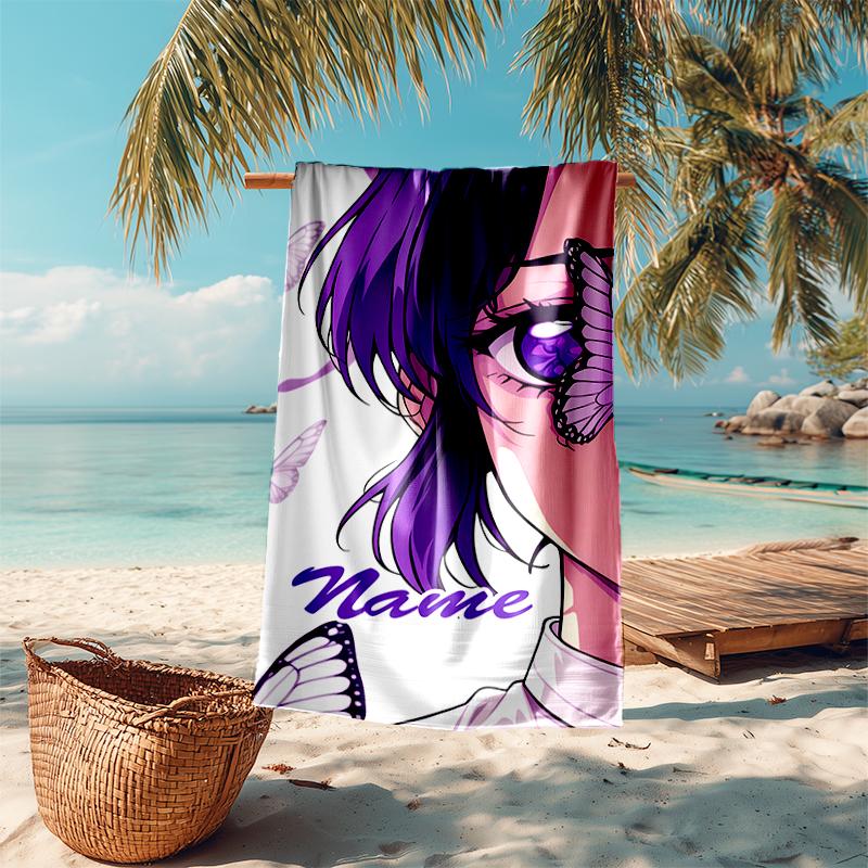 Personalized customized proof beach towel with Demon Slayer character theme  pattern - soft, absorbent, quick-drying, perfect swimming, camping&bathin