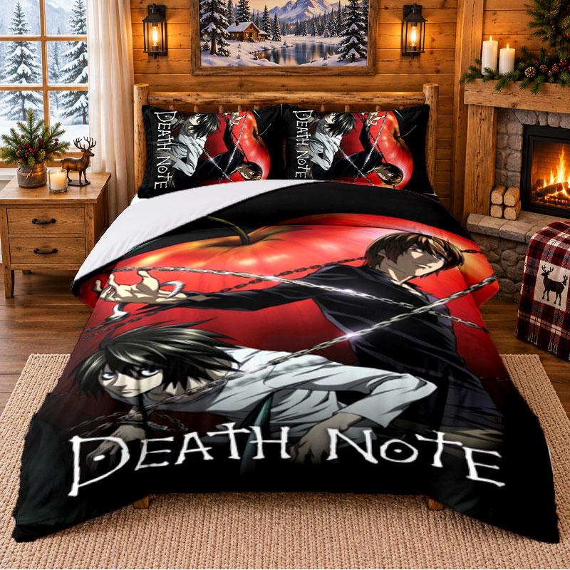 Death Note Pattern Bedding 3Pcs Set Bed Sheet And Pillowcases For Indoor Bedroom