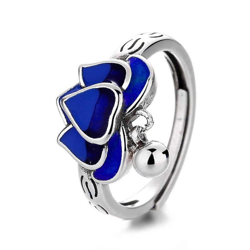Adjustable Open Ring Women Men Vintage Floral Lotus Design Enamel Copper Jewelry Boho Chic Statement Accessory