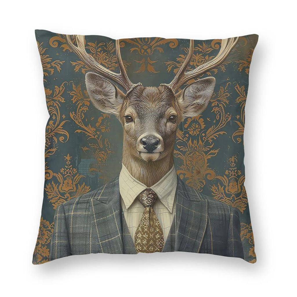 Stag In A Suit Pillowcase Polyester Linen Velvet Pattern Zip Decor Car Cushion Cover